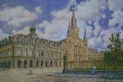 Painting of view of Jackson Square French Quarter of New Orleans,
